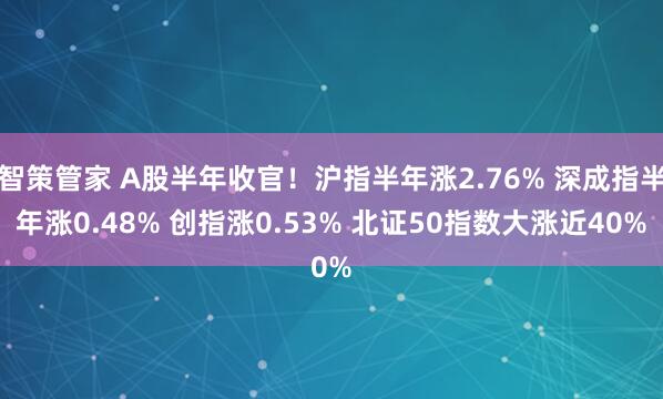 智策管家 A股半年收官！沪指半年涨2.76% 深成指半年涨0.48% 创指涨0.53% 北证50指数大涨近40%