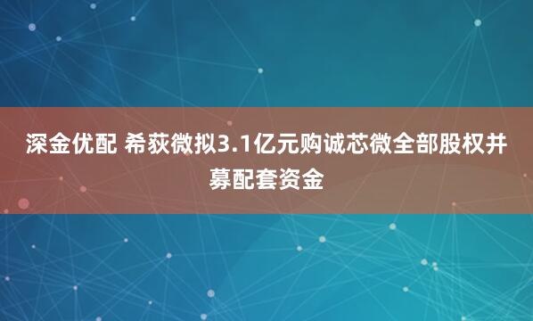 深金优配 希荻微拟3.1亿元购诚芯微全部股权并募配套资金